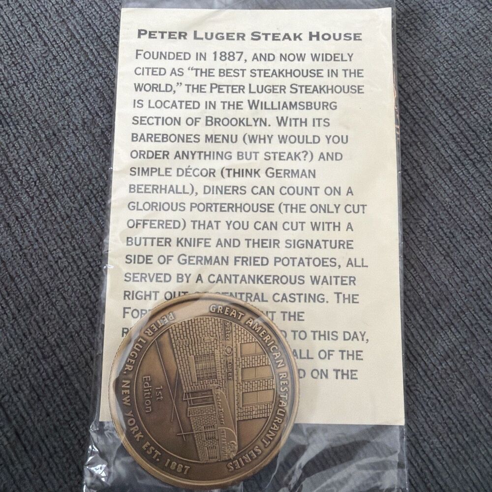 VTG Peter Luger Great American Restaurant Series Collector’s Medallion Sealed